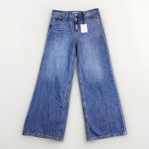 NWT Zenana Women's Size 31 High Rise Wide Leg Baggy Jeans Whiskered Med Wash
